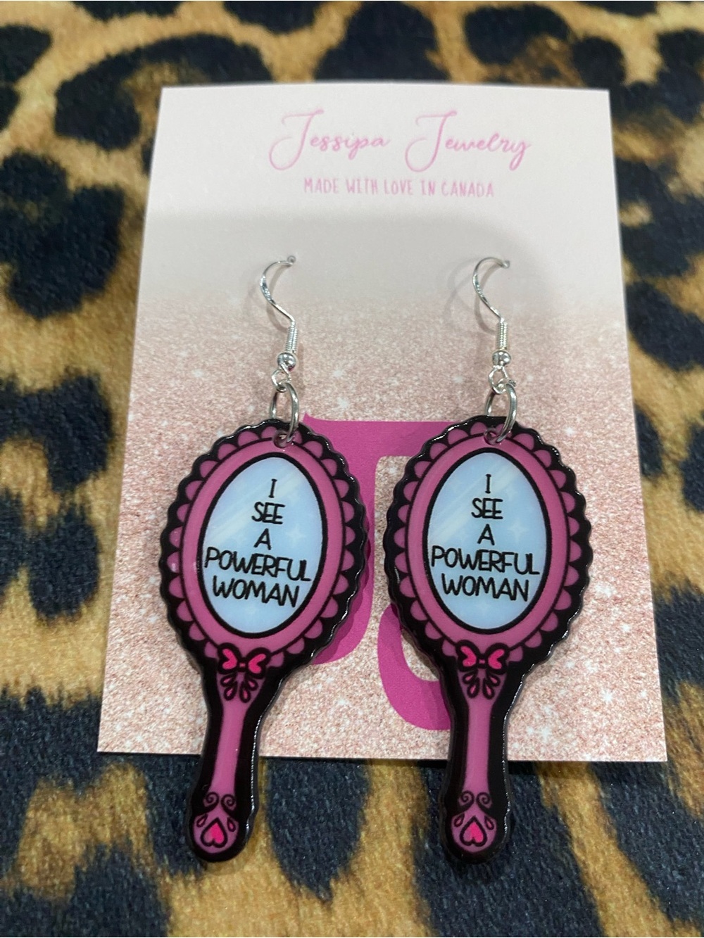 Pink 'I See A Powerful Woman' Mirror Earrings